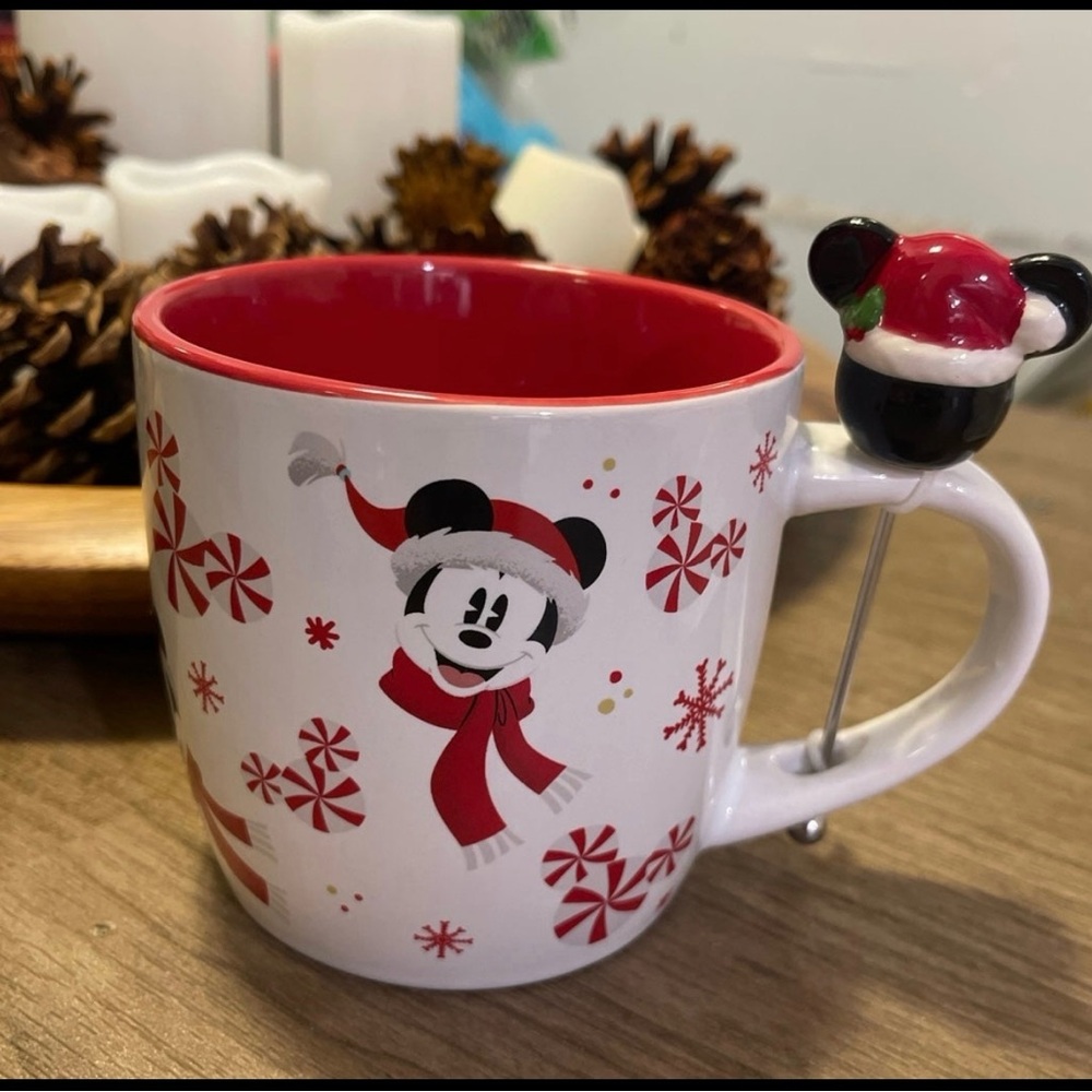 Disney Red and White Mickey Mouse Holiday Mug with Stirrer
